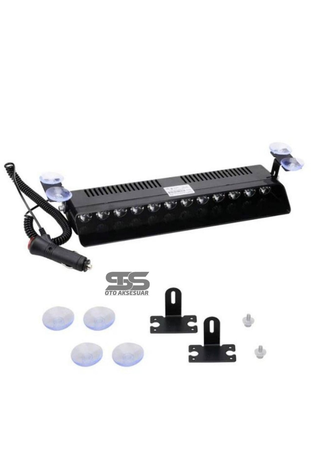 S12 Cam İçi Vantuzlu Polis Çakarı 12 Led  Kırmızı Mavi Beyaz Çakmaklık Girişli Ön Arka Cam