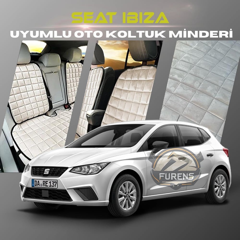 Seat Ibıza Bej Renk Tay Tüyü Cepli & Terletmez Sırtlı Oto Koltuk Minder Seti - Koltuk Koruma Kılıfı (ÖN & ARKA TAM SET)
