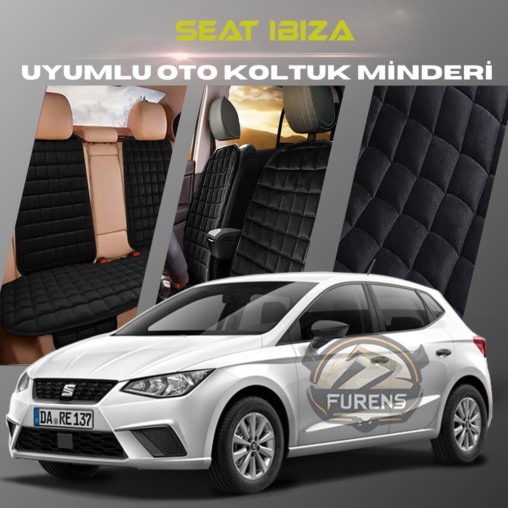 Seat Ibıza Siyah Renk Tay Tüyü Cepli & Terletmez Sırtlı Oto Koltuk Minder Seti - Koltuk Koruma Kılıfı (ÖN & ARKA TAM SET)