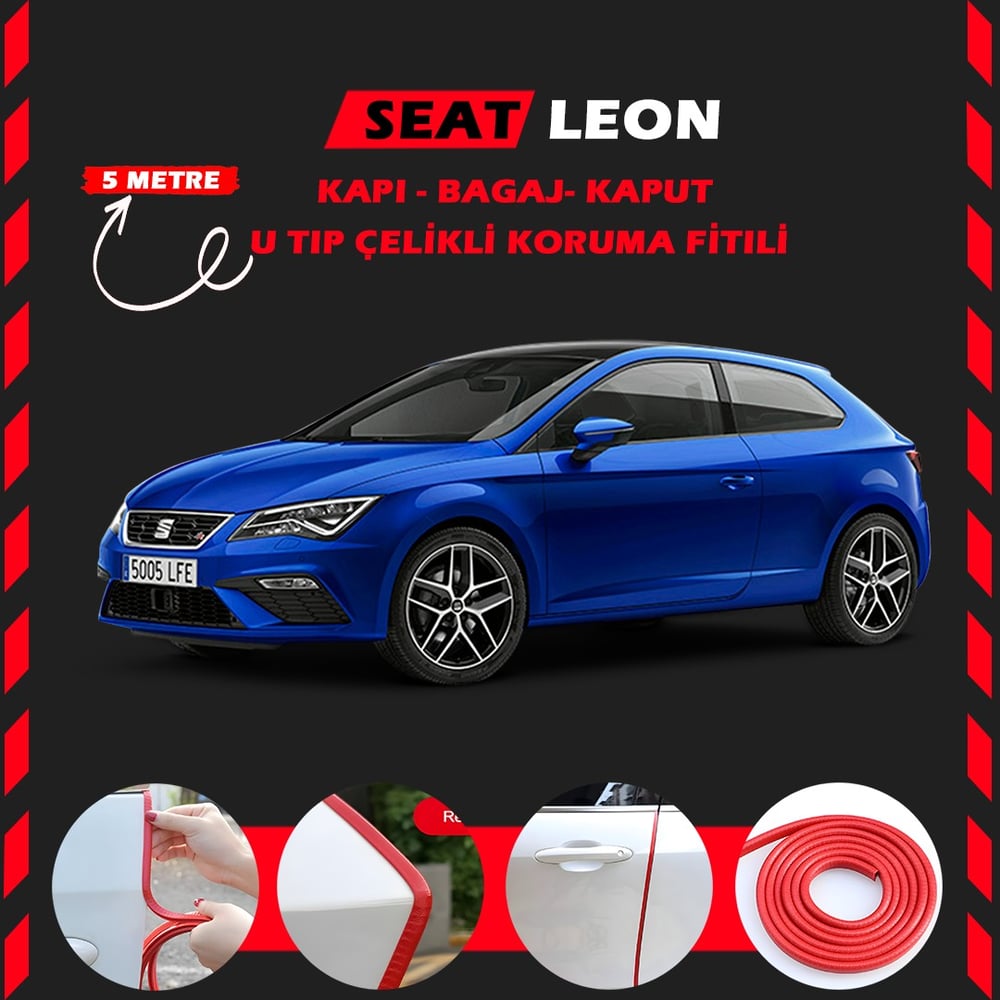 Seat Leon Oto Araç Kapı Koruma Fitili 5metre Parlak Kırmızı Renk