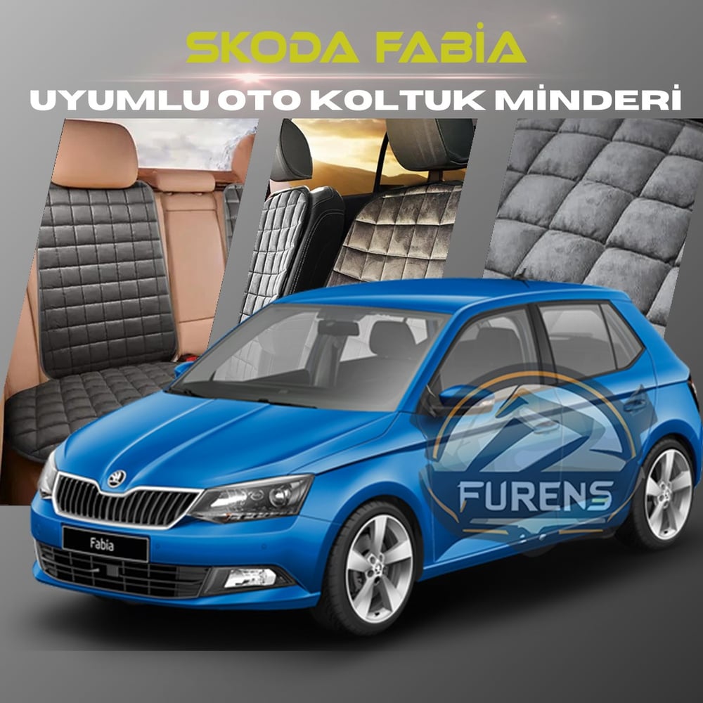 Skoda Fabia Antrasit Renk Tay Tüyü Cepli & Terletmez Sırtlı Oto Koltuk Minder Seti - Koltuk Koruma Kılıfı (ÖN & ARKA TAM SET)