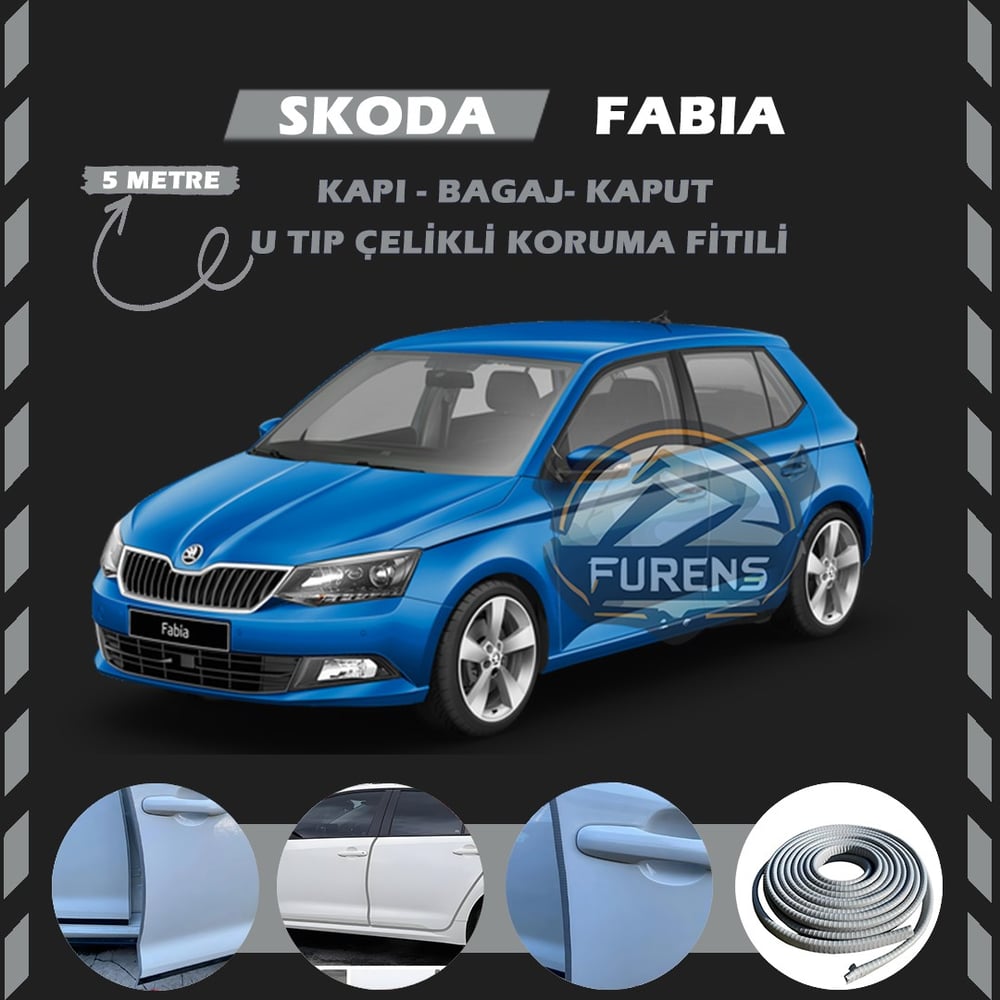 Skoda Fabia Oto Araç Kapı Koruma Fitili 5metre Parlak Gri Renk