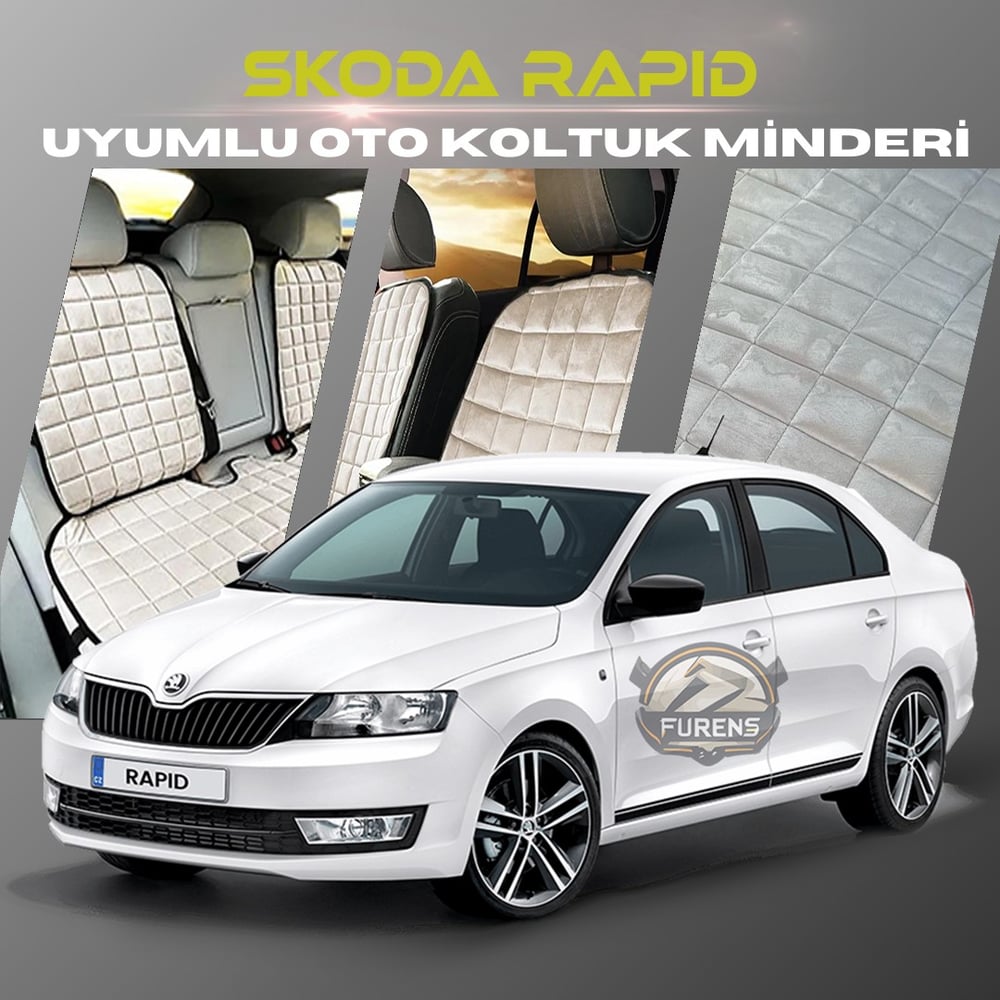 Skoda Rapid Bej Renk Tay Tüyü Cepli & Terletmez Sırtlı Oto Koltuk Minder Seti - Koltuk Koruma Kılıfı (ÖN & ARKA TAM SET)