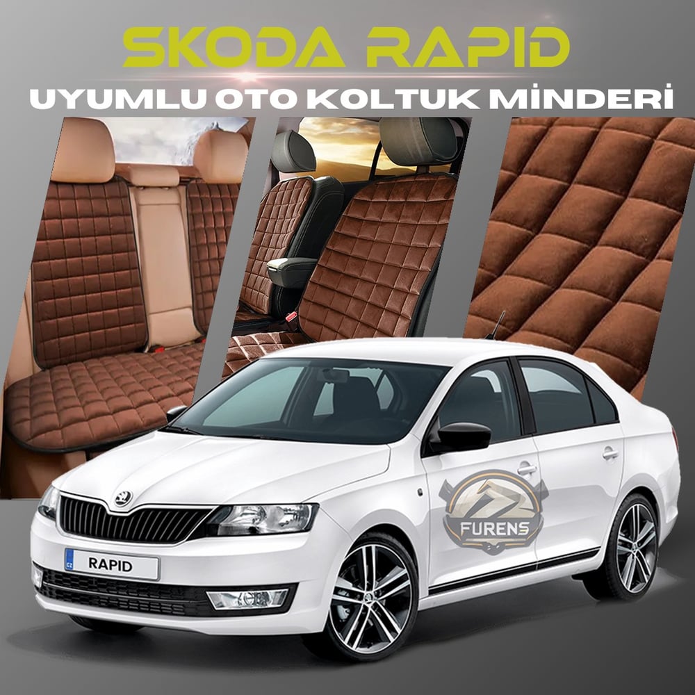 Skoda Rapid Kahverengi Renk Tay Tüyü Cepli & Terletmez Sırtlı Oto Koltuk Minder Seti - Koltuk Koruma Kılıfı (ÖN & ARKA TAM SET)