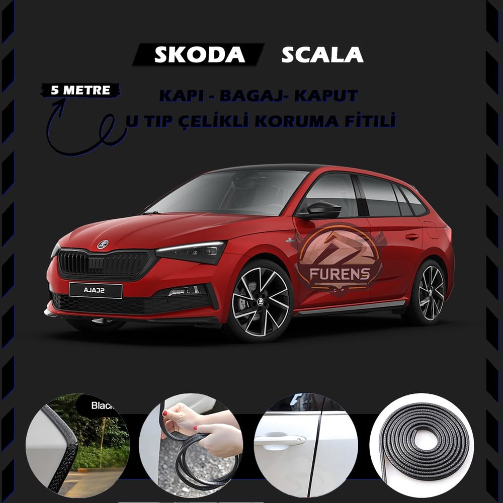 Skoda Scala Oto Araç Kapı Koruma Fitili 5metre Parlak Siyah Renk