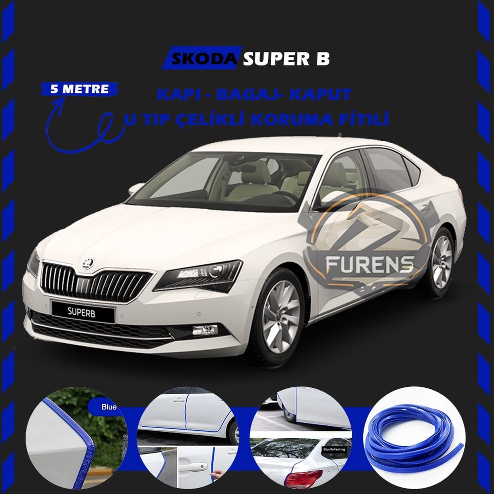 Skoda SuperB Oto Araç Kapı Koruma Fitili 5metre Parlak Mavi Renk