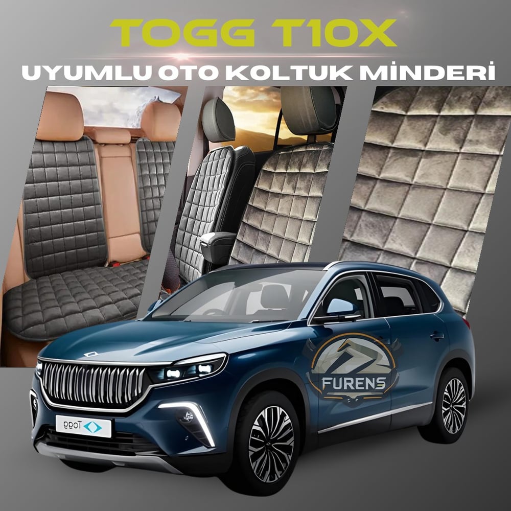 Togg T10X Antrasit Renk Tay Tüyü Cepli & Terletmez Sırtlı Oto Koltuk Minder Seti - Koltuk Koruma Kılıfı (ÖN & ARKA TAM SET)