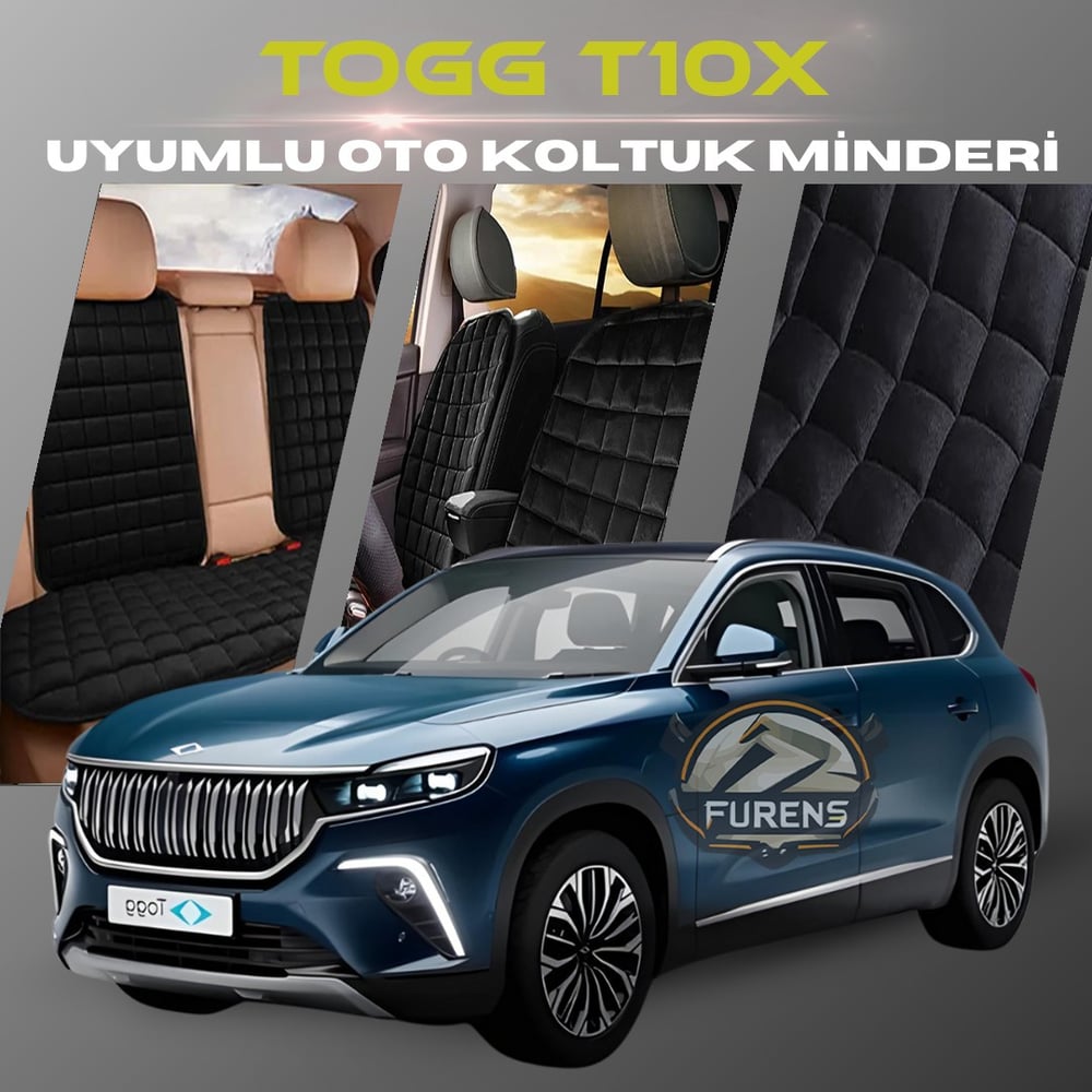 Togg T10X Siyah Renk Tay Tüyü Cepli & Terletmez Sırtlı Oto Koltuk Minder Seti - Koltuk Koruma Kılıfı (ÖN & ARKA TAM SET)