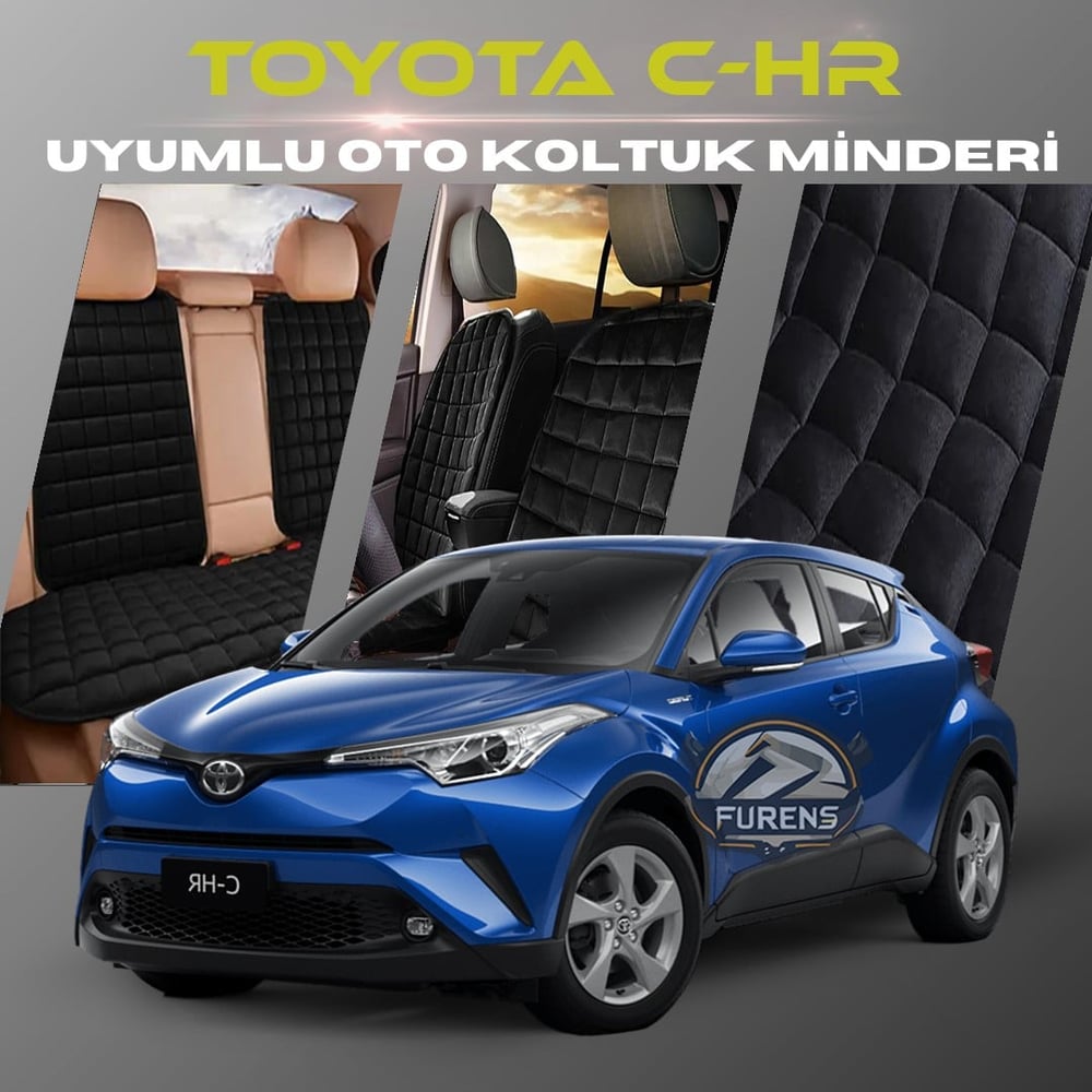 TOYOTA CH-R Siyah Renk Tay Tüyü Cepli & Terletmez Sırtlı Oto Koltuk Minder Seti - Koltuk Koruma Kılıfı (ÖN & ARKA TAM SET)