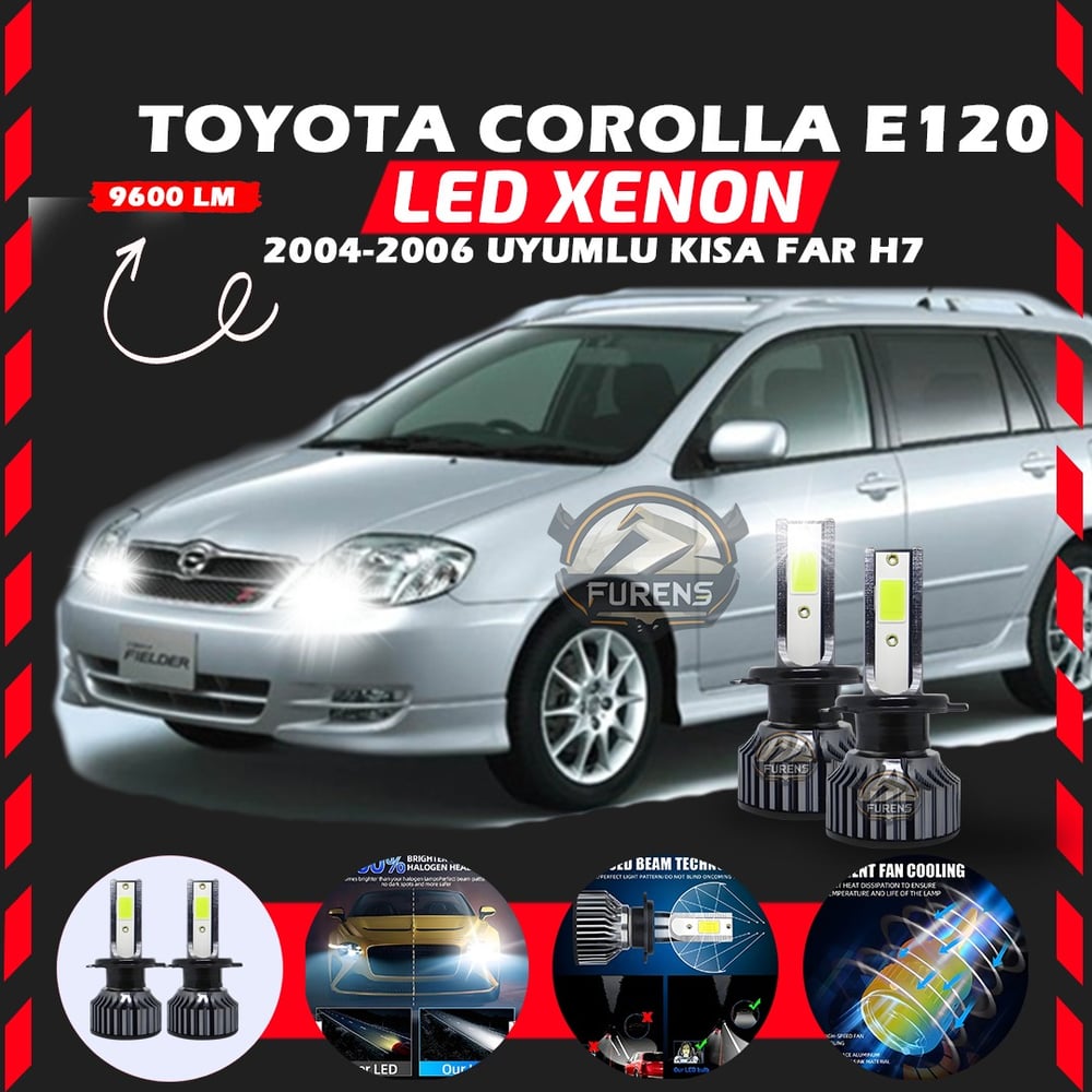 Toyota Corolla E120 2004-2006 Kısa Far Uyumlu Şimşek Etkili Led Xenon Pro Series H7
