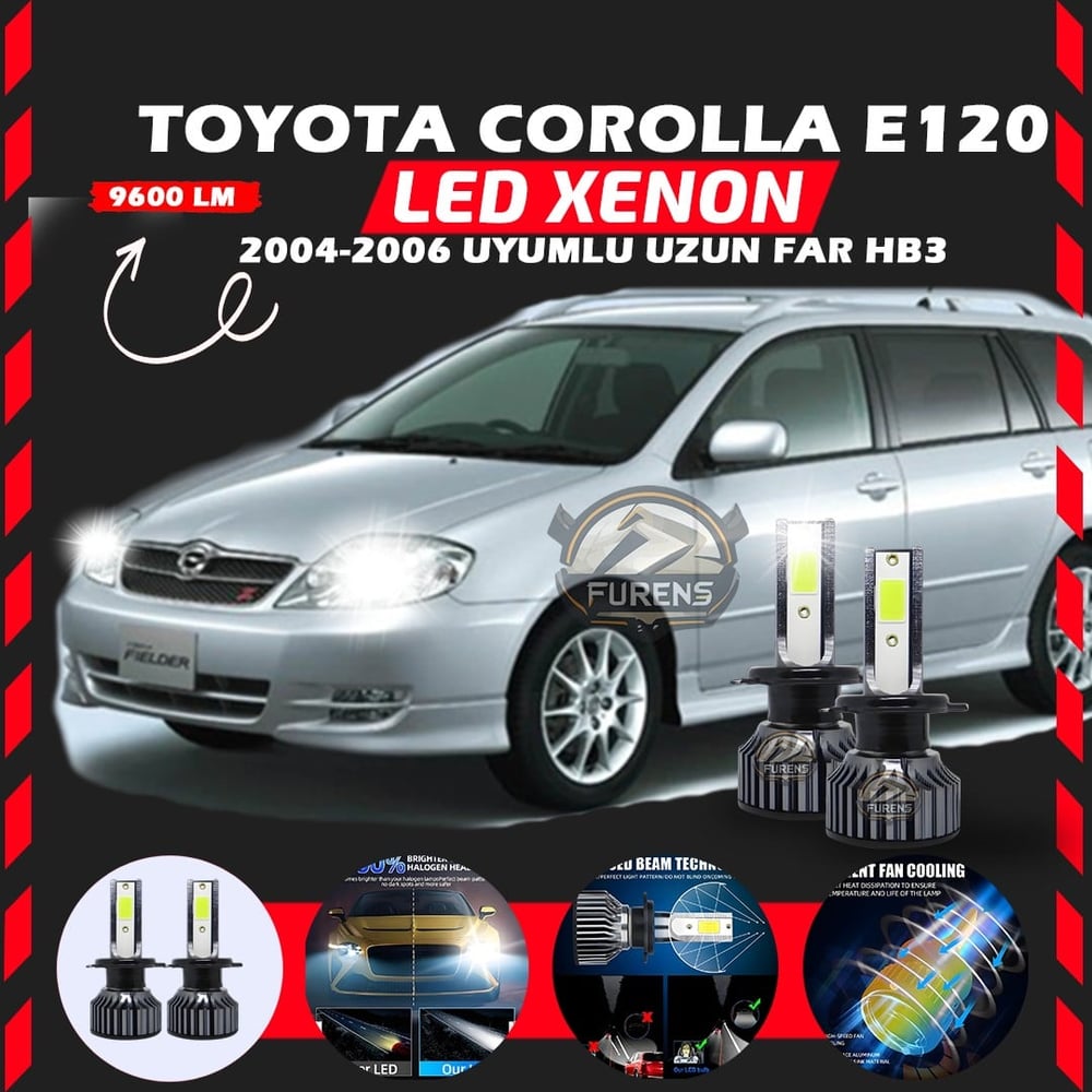Toyota Corolla E120 2004-2006 Uzun Far Uyumlu Şimşek Etkili Led Xenon Pro Series HB3