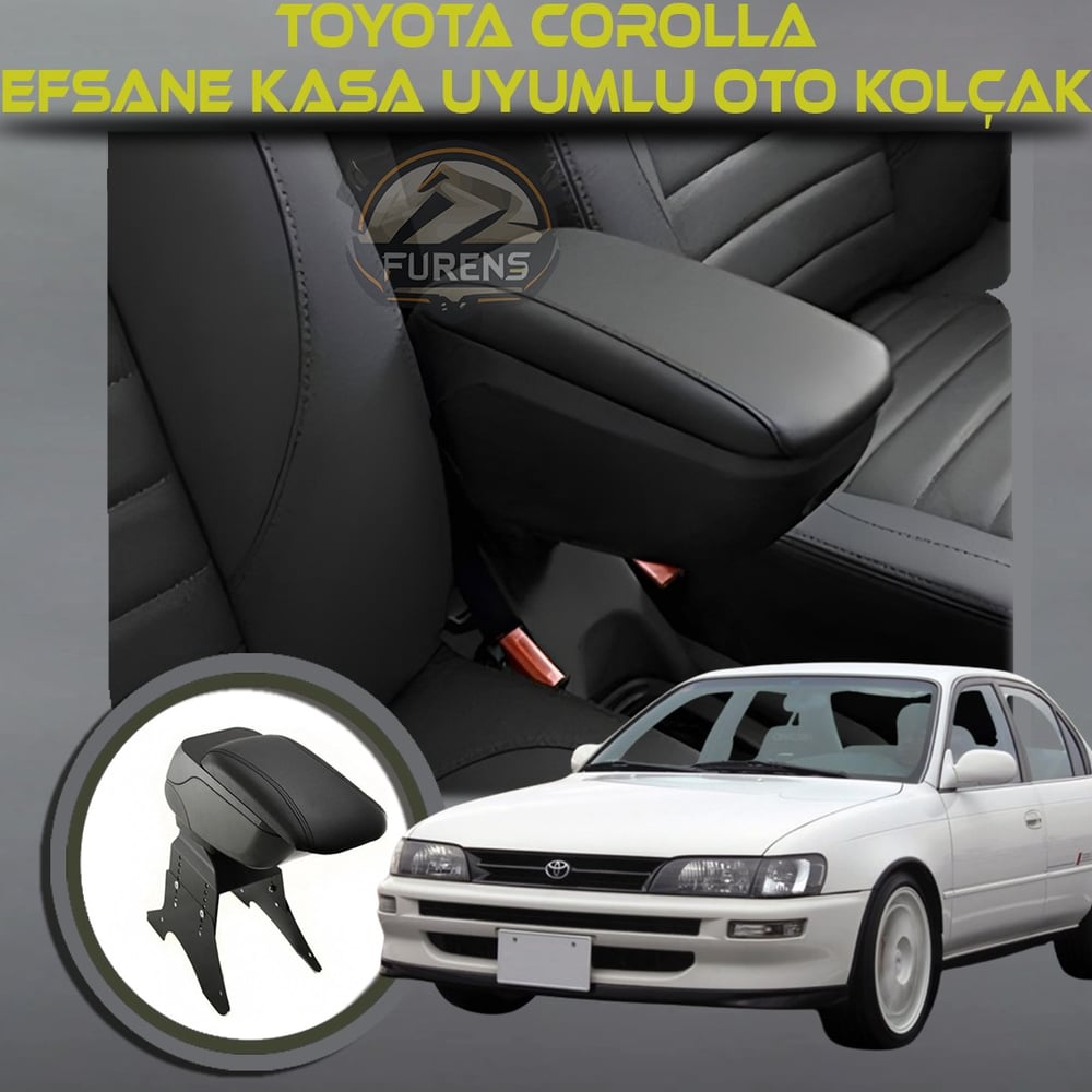 Toyota Corolla Efsane Kasa Uyumlu Kol Dayama Ve Kolçak Sürgülü Bardaklıklı Ayarlanabilir Siyah Deri