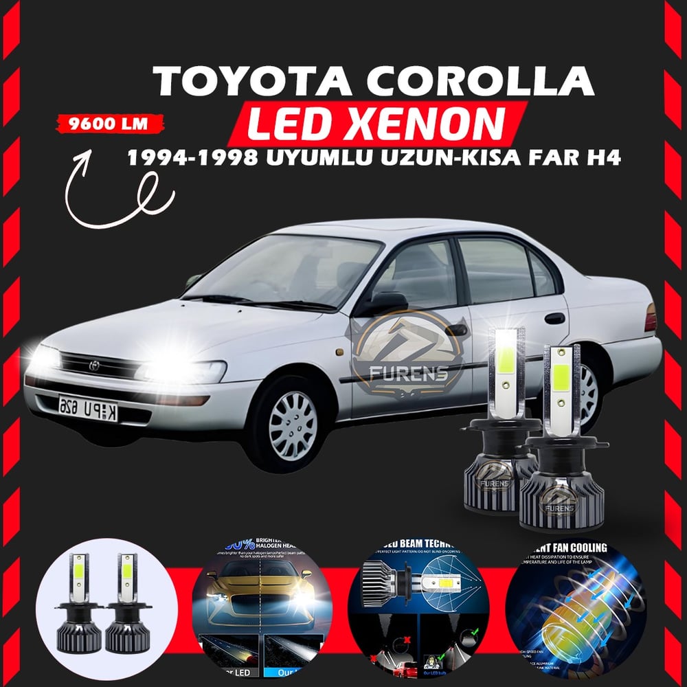Toyota Corolla Efsane Kasa Uzun Kısa Far Uyumlu Şimşek Etkili Led Xenon Pro Series H4