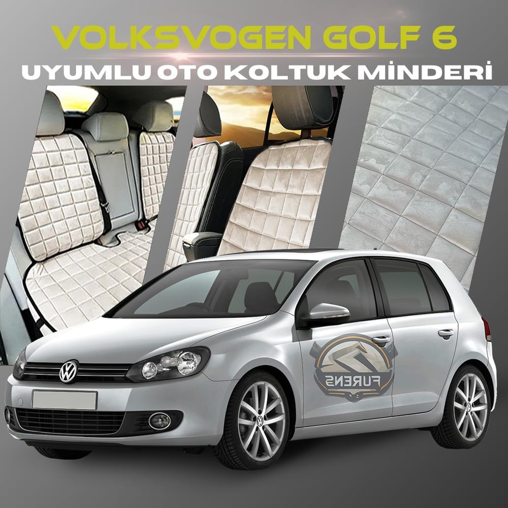 Volksvogen Golf 6 Bej Renk Tay Tüyü Cepli & Terletmez Sırtlı Oto Koltuk Minder Seti - Koltuk Koruma Kılıfı (ÖN & ARKA TAM SET)