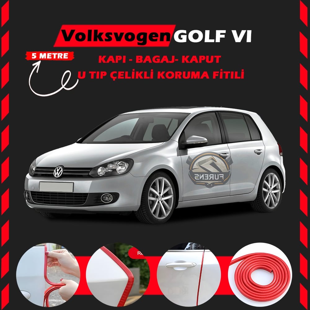 Volksvogen Golf 6 Oto Araç Kapı Koruma Fitili 5metre Parlak Kırmızı Renk