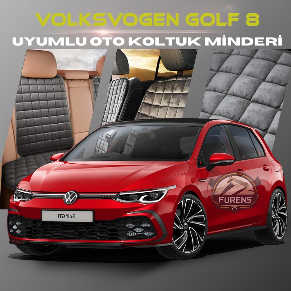 Volksvogen Golf 8 Antrasit Renk Tay Tüyü Cepli & Terletmez Sırtlı Oto Koltuk Minder Seti - Koltuk Koruma Kılıfı (ÖN & ARKA TAM SET)