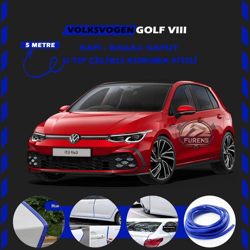 Volksvogen Golf 8 Oto Araç Kapı Koruma Fitili 5metre Parlak Mavi Renk