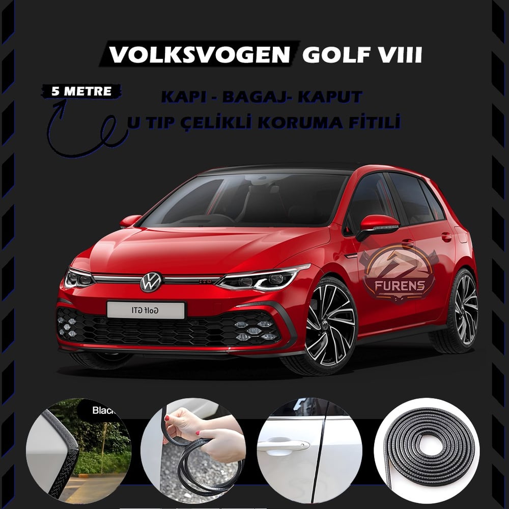 Volksvogen Golf 8 Oto Araç Kapı Koruma Fitili 5metre Parlak Siyah Renk