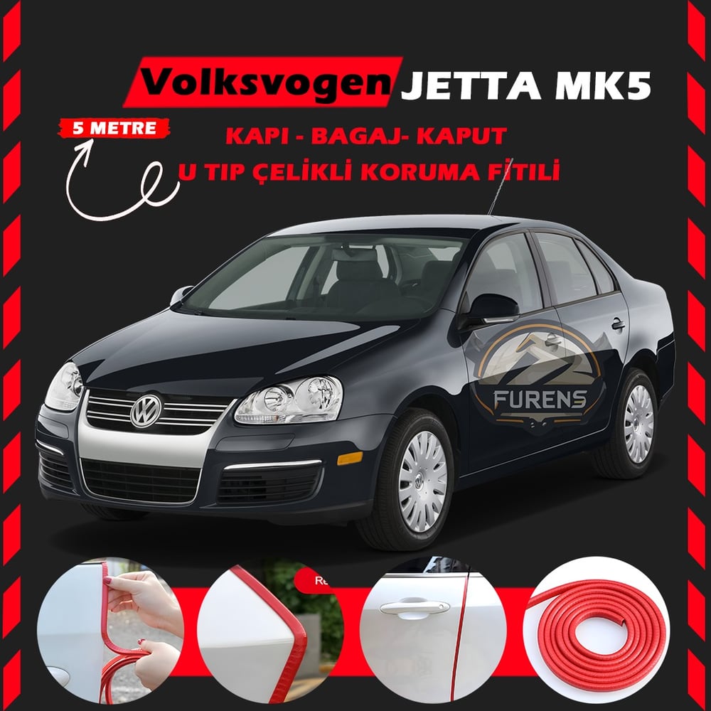 Volksvogen Jetta Mk5 Oto Araç Kapı Koruma Fitili 5metre Parlak Kırmızı Renk