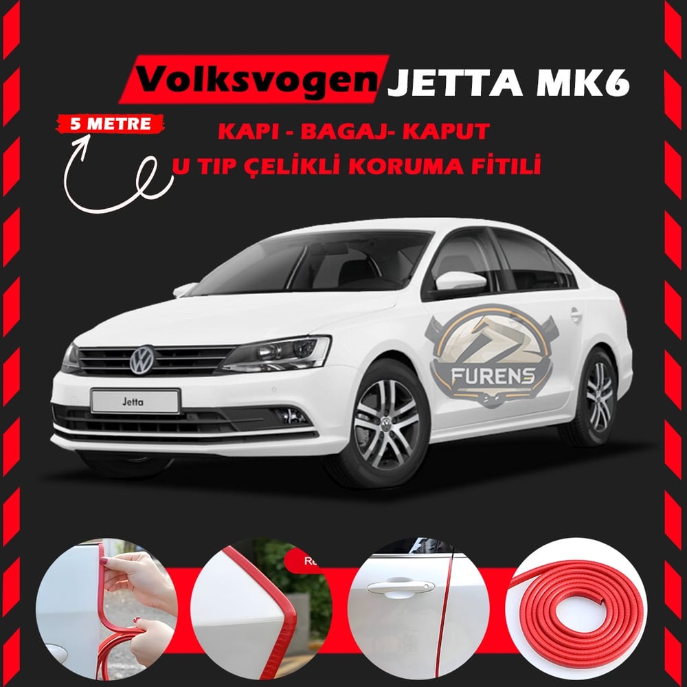 Volksvogen Jetta mk6 Oto Araç Kapı Koruma Fitili 5metre Parlak Kırmızı Renk