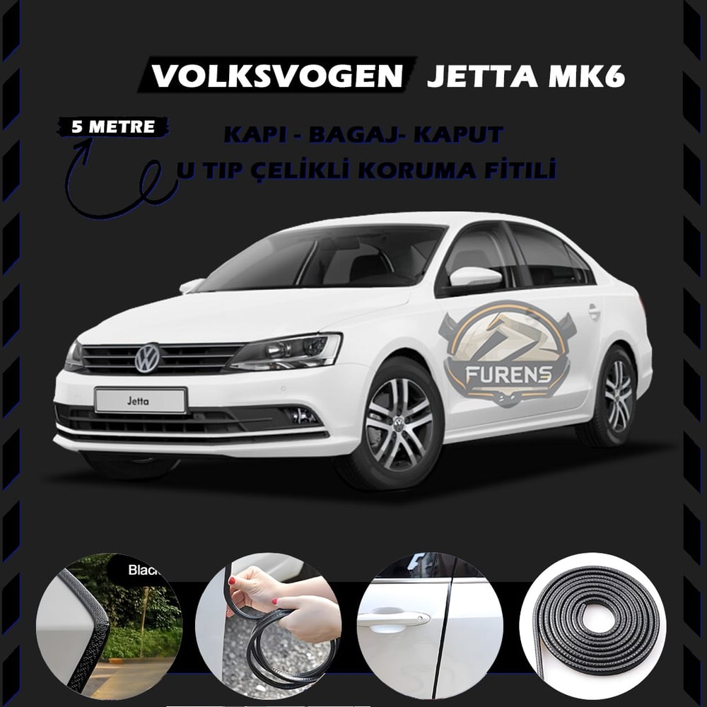 Volksvogen Jetta mk6 Oto Araç Kapı Koruma Fitili 5metre Parlak Siyah Renk