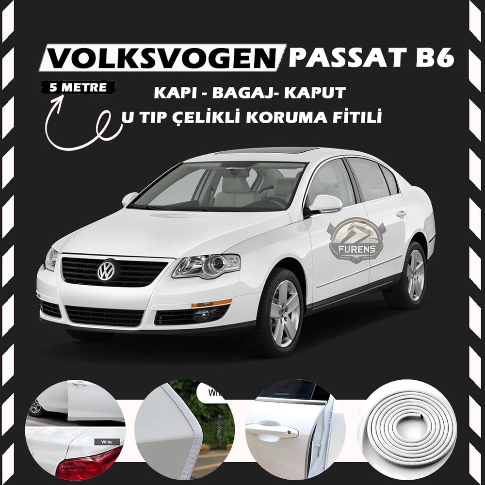Volksvogen Passat B6 Oto Araç Kapı Koruma Fitili 5metre Parlak Beyaz Renk