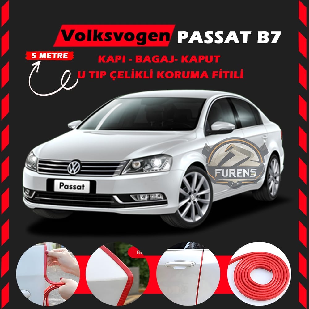 Volksvogen Passat B7 Oto Araç Kapı Koruma Fitili 5metre Parlak Kırmızı Renk