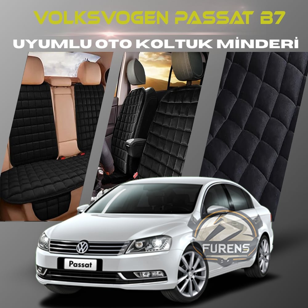 Volksvogen Passat B7 Siyah Renk Tay Tüyü Cepli & Terletmez Sırtlı Oto Koltuk Minder Seti - Koltuk Koruma Kılıfı (ÖN & ARKA TAM SET)