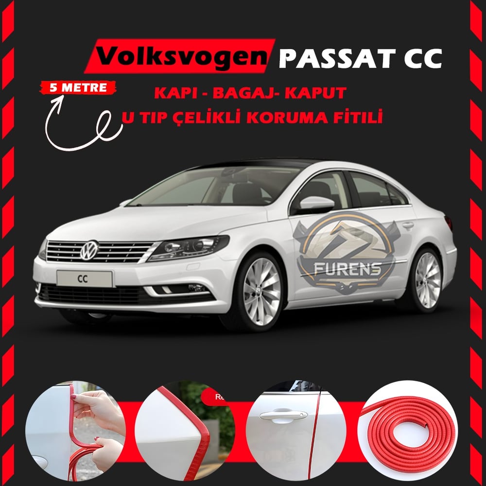 Volksvogen Passat cc Oto Araç Kapı Koruma Fitili 5metre Parlak Kırmızı Renk