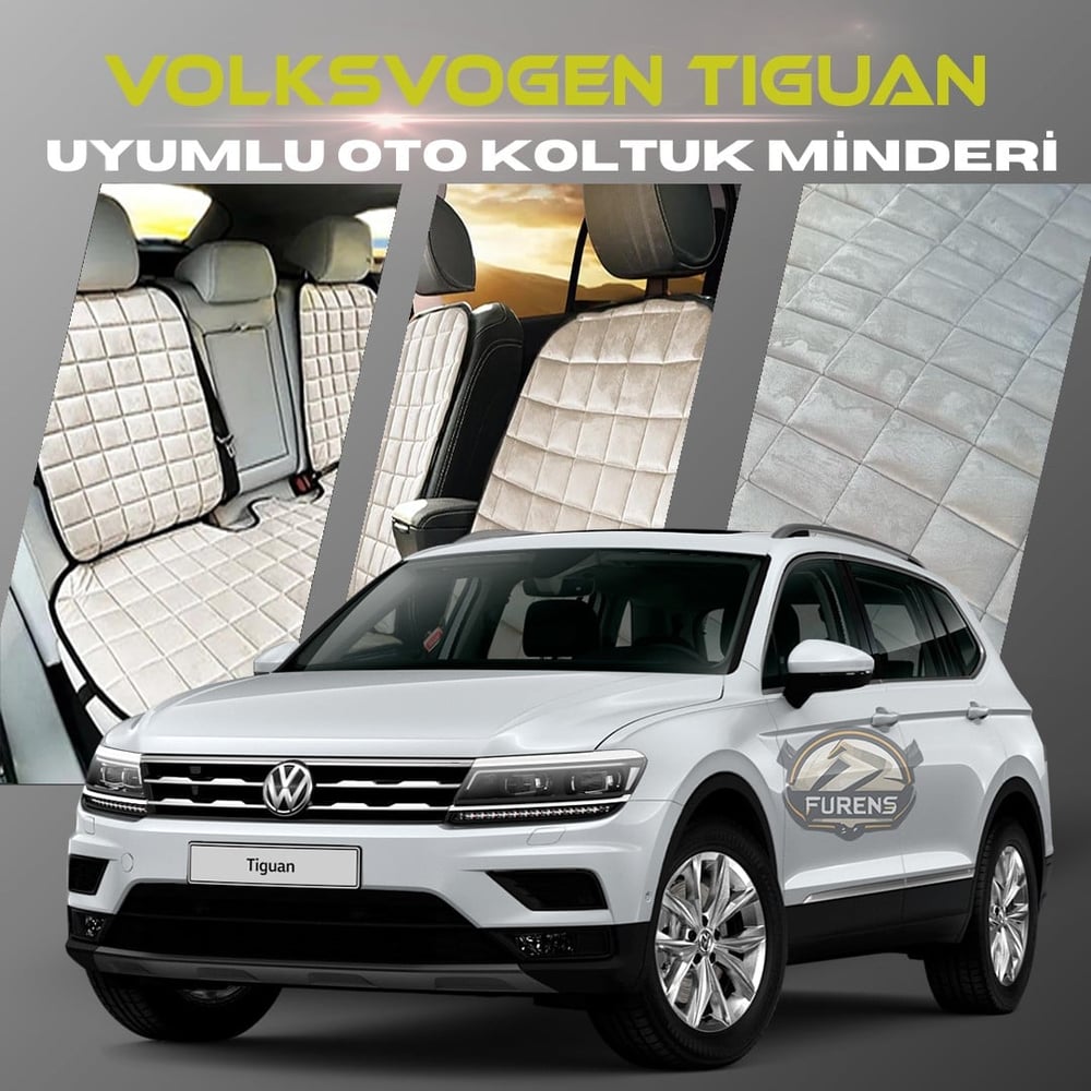 Volksvogen Tiguan Bej Renk Tay Tüyü Cepli & Terletmez Sırtlı Oto Koltuk Minder Seti - Koltuk Koruma Kılıfı (ÖN & ARKA TAM SET)