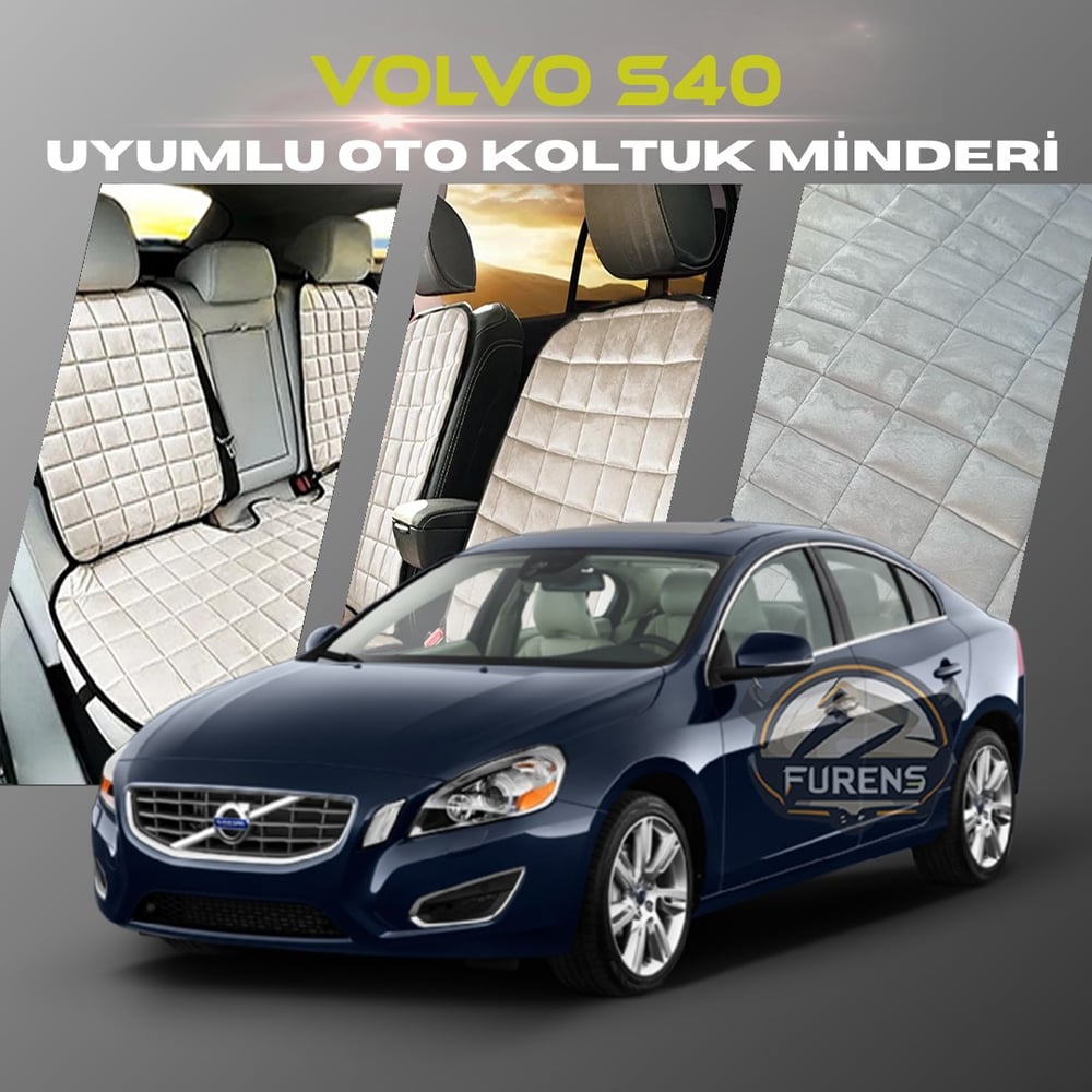 Volvo S40 Bej Renk Tay Tüyü Cepli & Terletmez Sırtlı Oto Koltuk Minder Seti - Koltuk Koruma Kılıfı (ÖN & ARKA TAM SET)