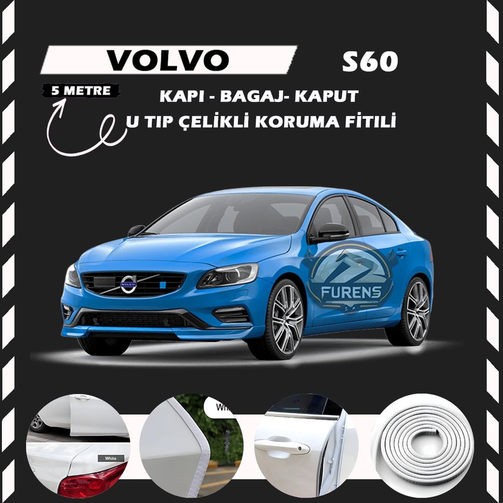 Volvo S60 Oto Araç Kapı Koruma Fitili 5metre Parlak Beyaz Renk