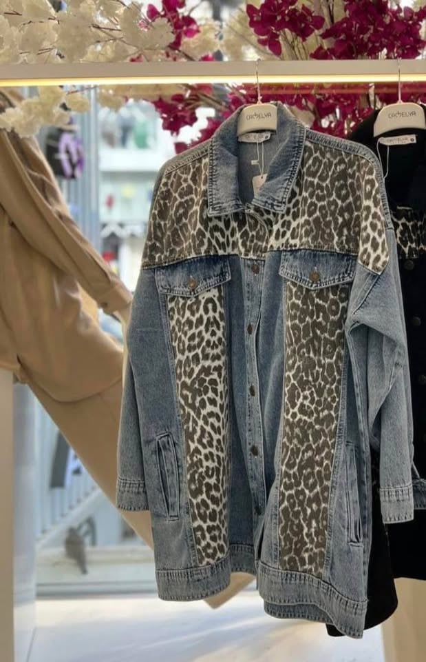 Leoparlı Kot Ceket
