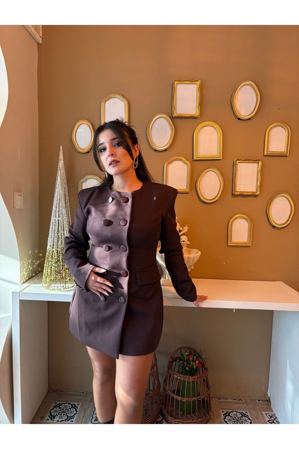 Acı Kahve Düğmeli Elbise/Ceket