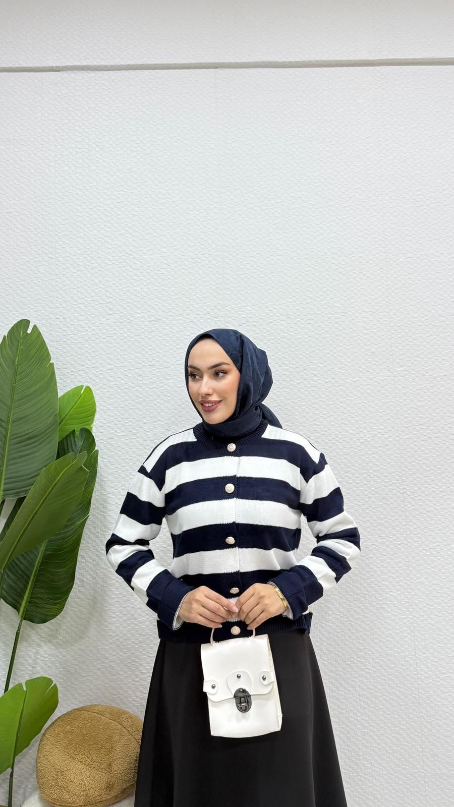 Çizgili Hırka / Beyaz Lacivert