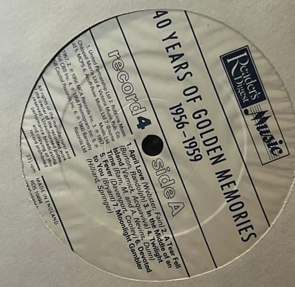 40 Years of Golden Memories (1956-1959) - Reader's Digest / RCA LP (Record 4)