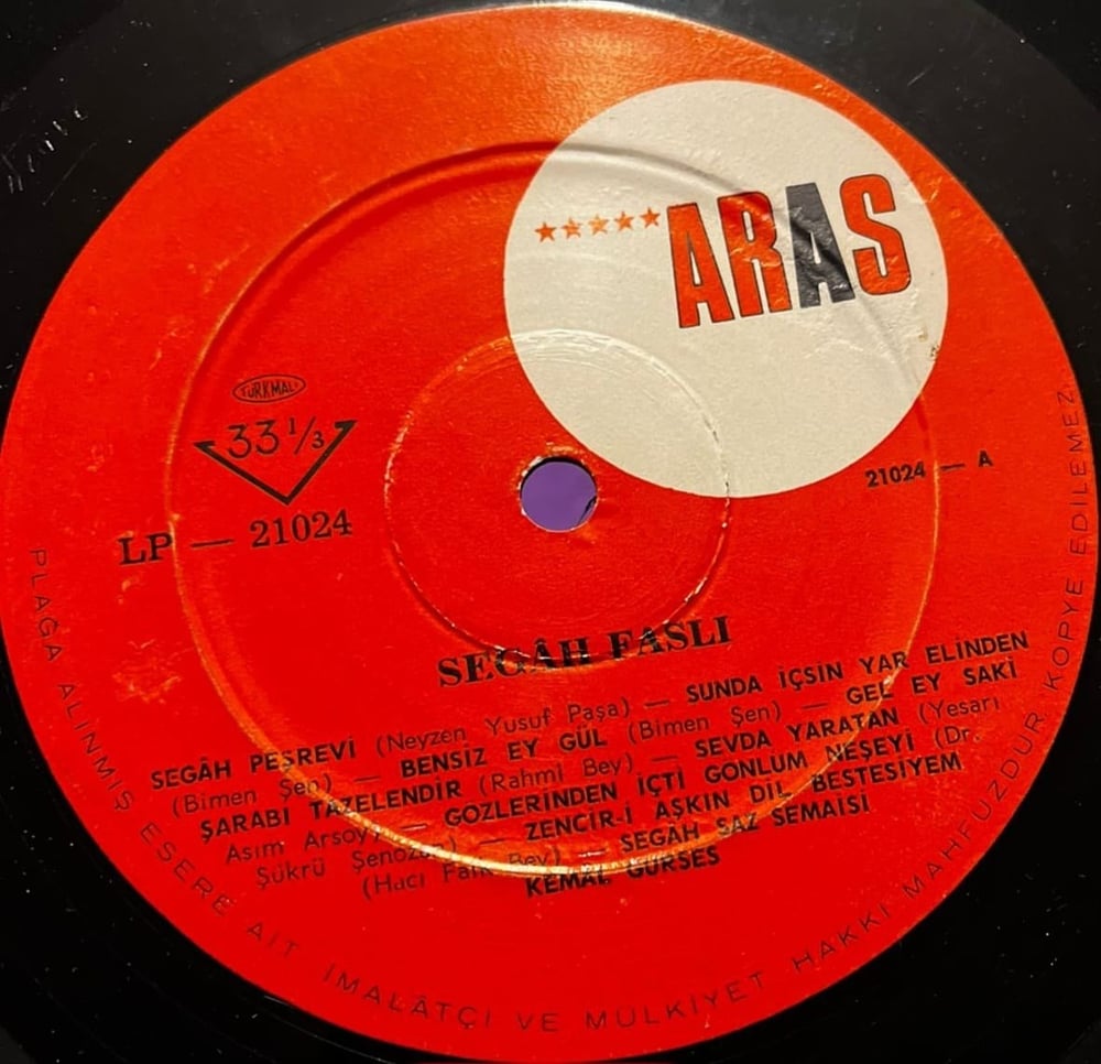 Kemâl Gürses Yönetiminde - Segâh Faslı & Beyatiaraban Faslı LP (Aras Plak - 21024)