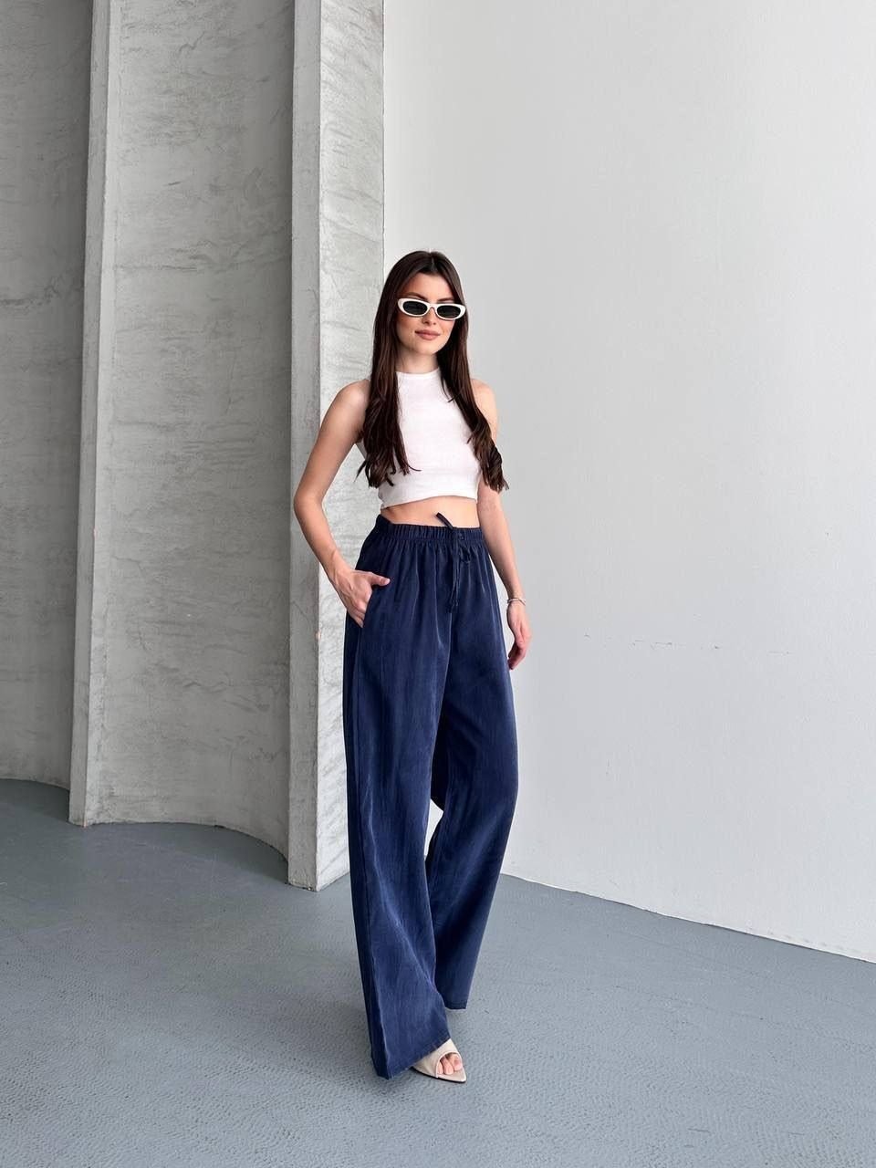    LACİVERT BAĞCIKLI TENSEL PANTOLON MASSIMO DUTTI