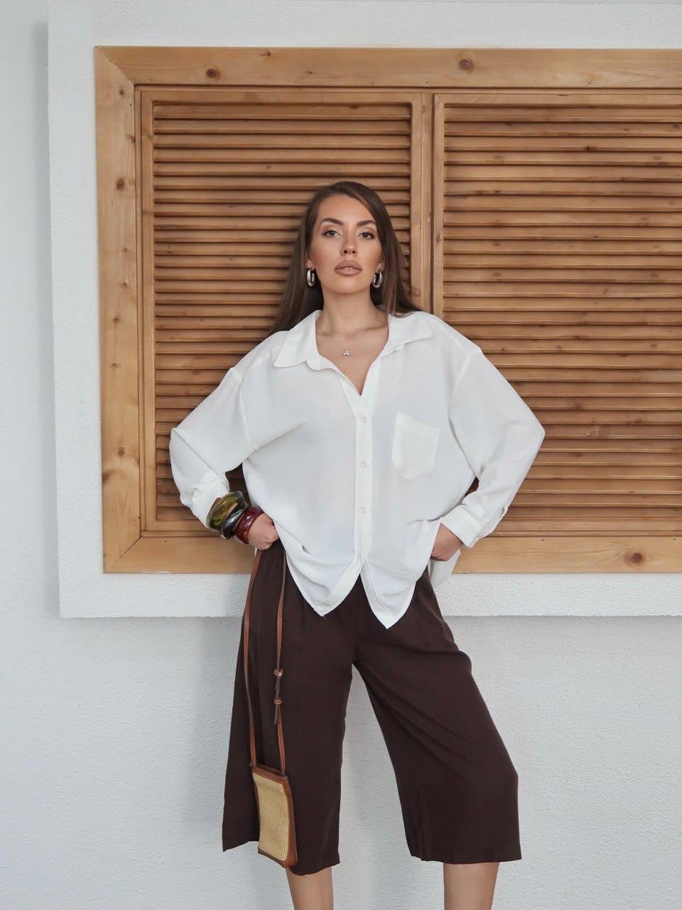 BEYAZ Tiril Tiril Oversize Gömlek
