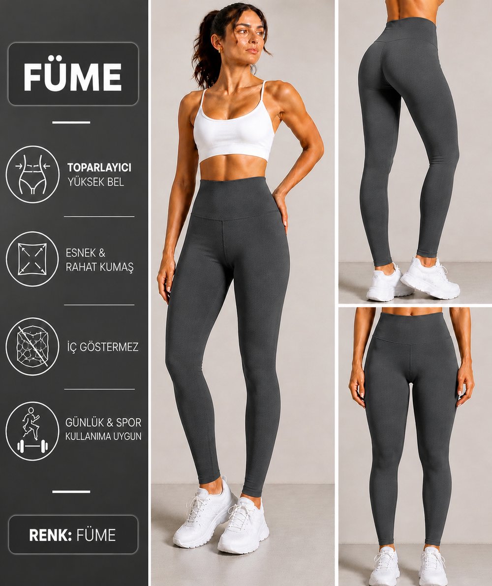 FÜME Yüksek Bel Şardonsuz Kadın Tayt – Büyük Beden & Standart Beden
