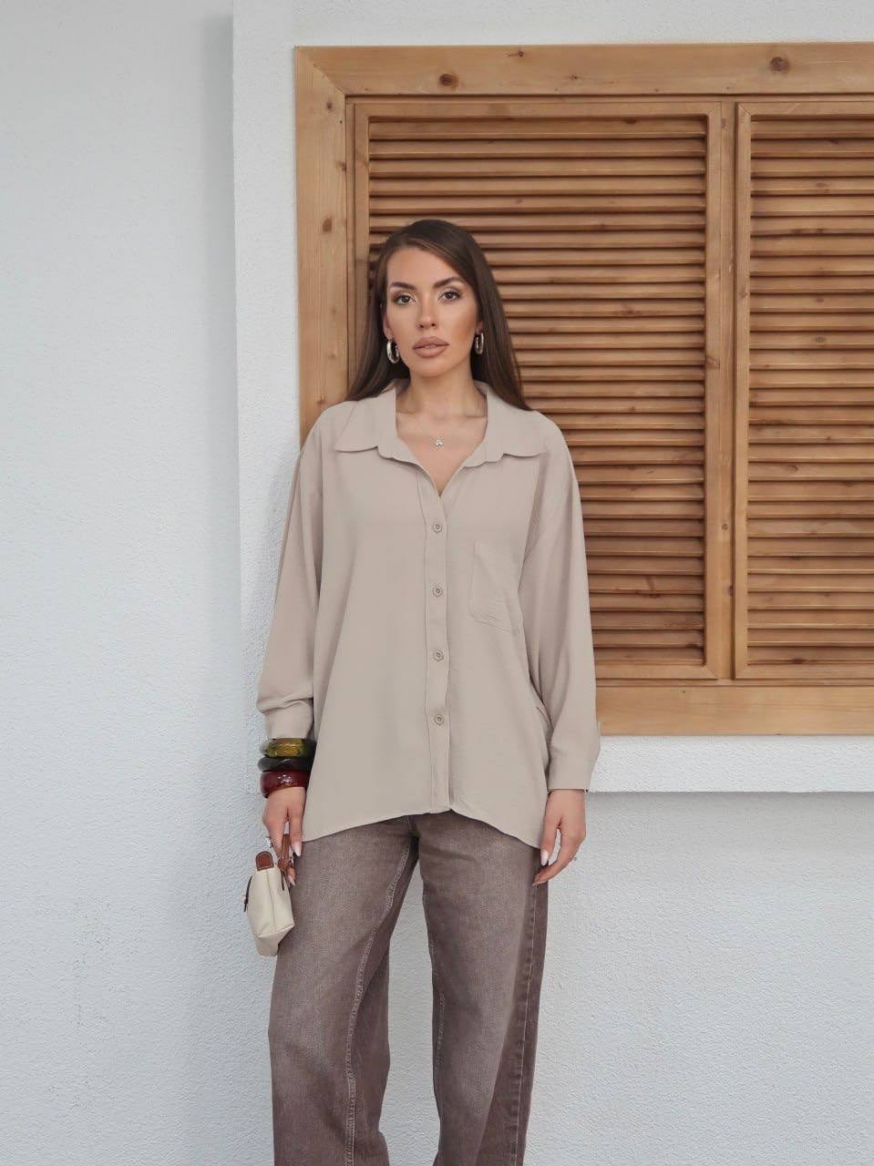 TAŞ BEJİ  Tiril Tiril Oversize Gömlek