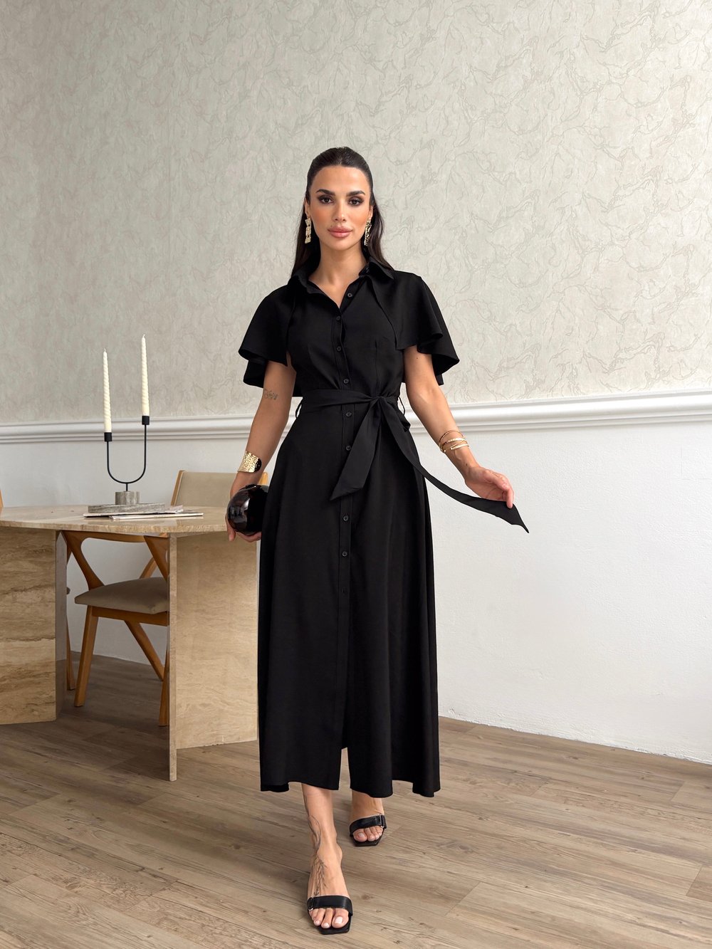 26Y5343 PELERİNLİ KLOŞ ELBİSE