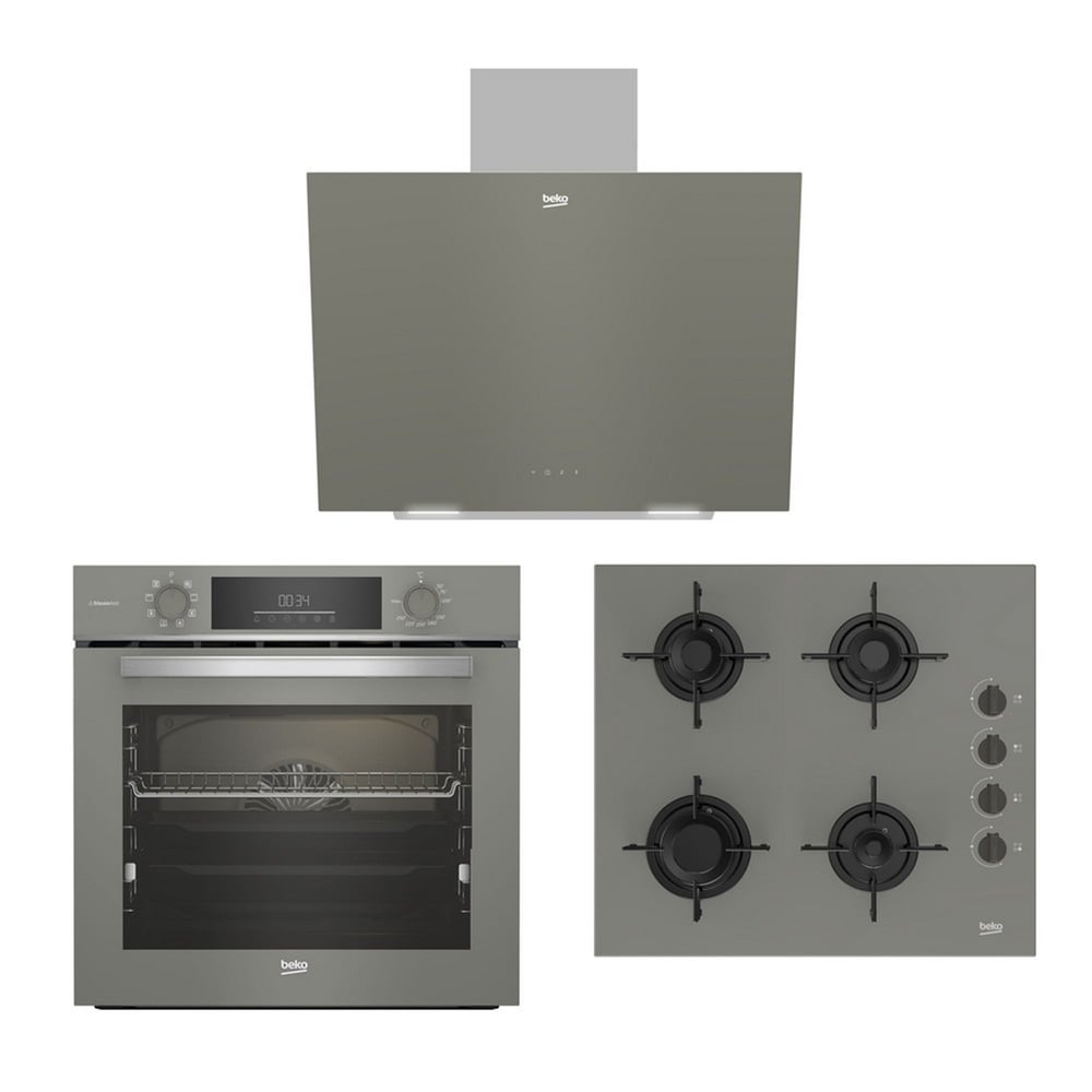 60 CM OCAKLI BUHAR DESTEKLİ GRİ CAM ANKASTRE SET ( BFC 432 G + BOCD T 6011 EG + BDE 6041 G ) 