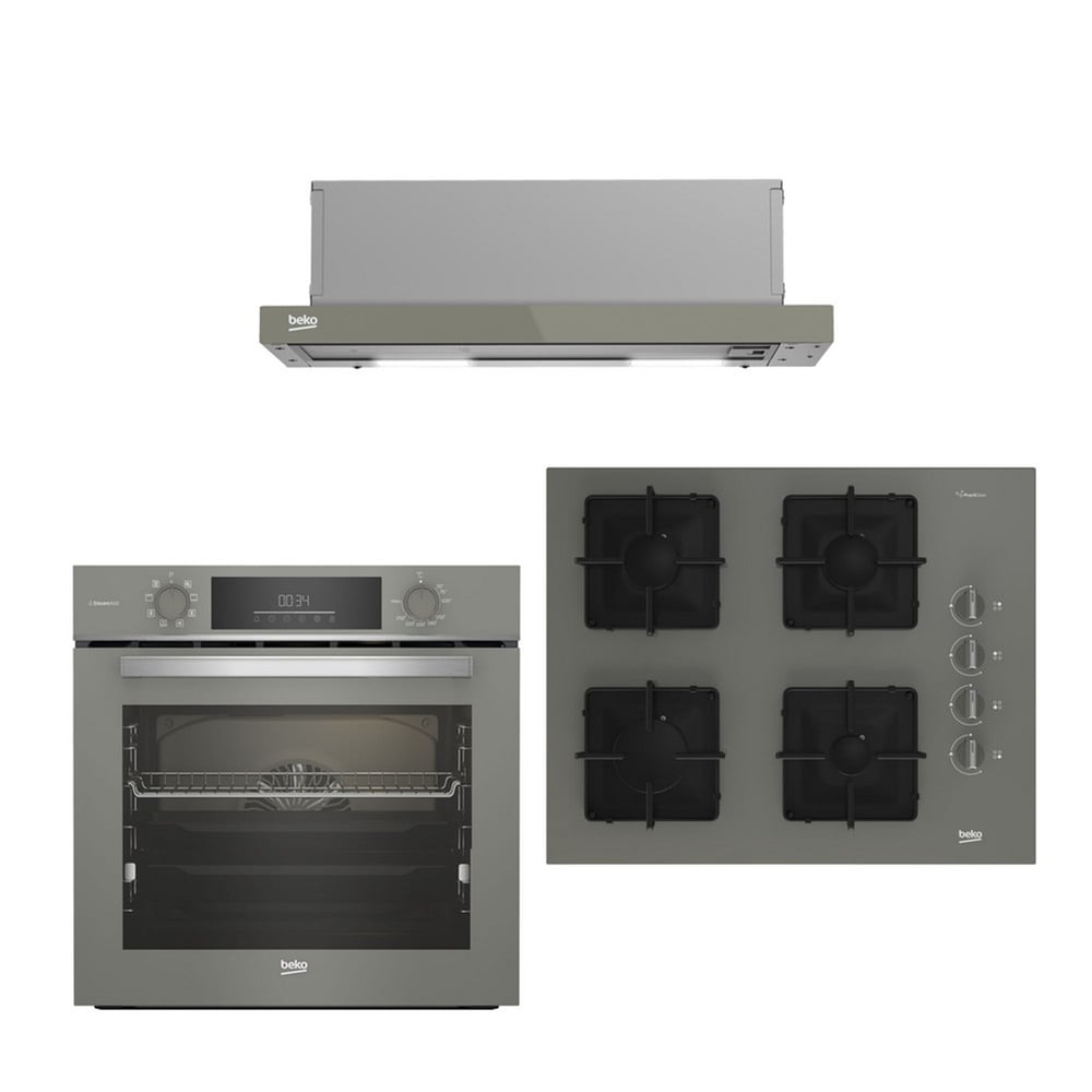 ASPİRATÖRLÜ BUHAR DESTEKLİ GRİ CAM ANKASTRE SET ( P 41 TG + BFC 432 G + BOCD K 6510 EG )