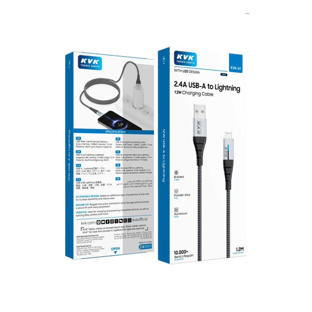 HASR ISKLI 2.4A USB-A LGHTN 12W 1.2M KBL Şarj Cihazları