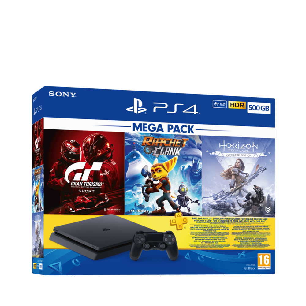 PS4 500GB Mega Paket(HZD-CE+GTS+RC+3ayP) Oyun Konsolu