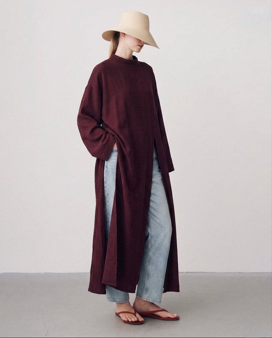 YIRTMAÇLI ABAYA -BORDO MÜRDÜM 