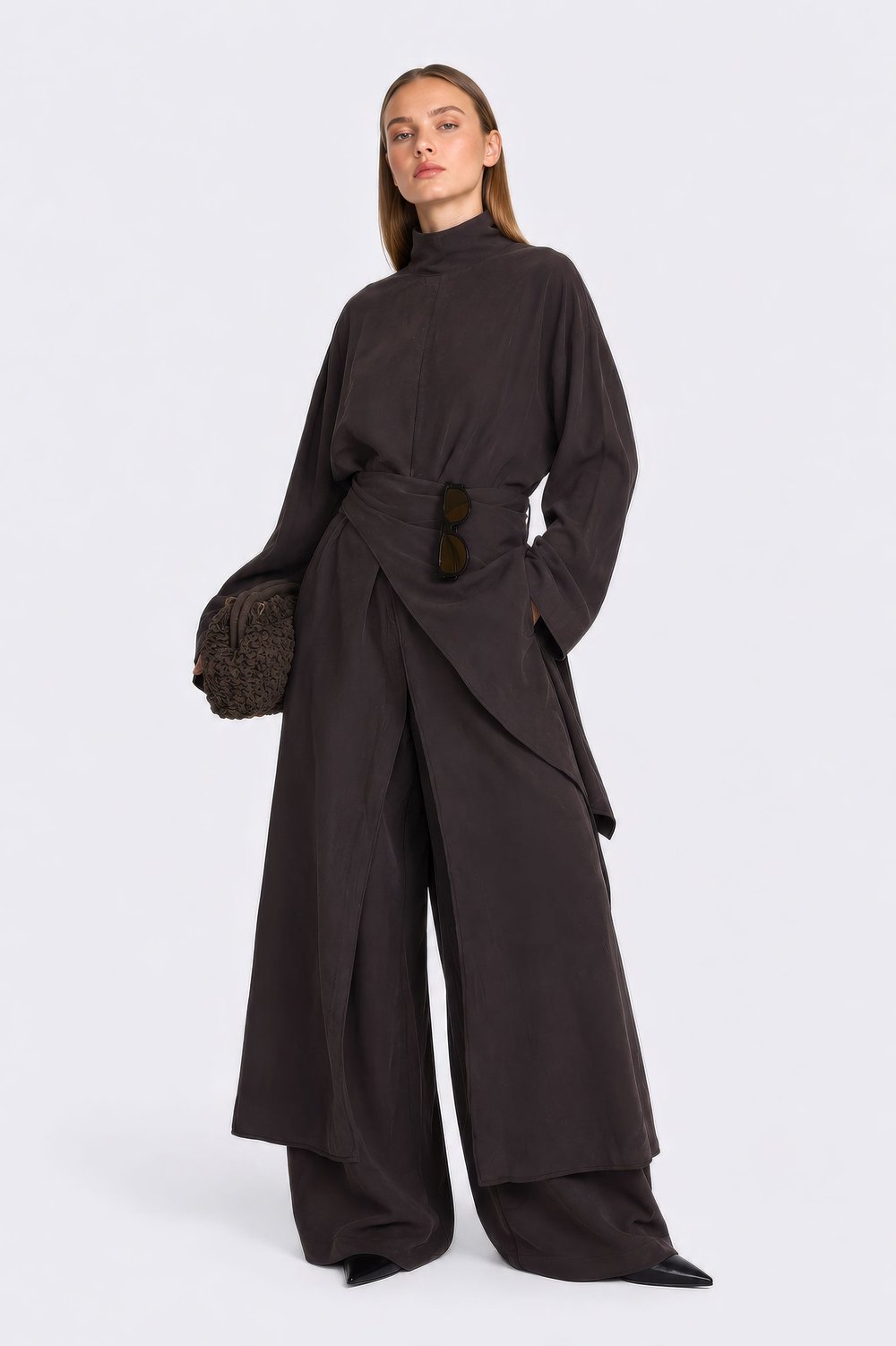 YIRTMAÇLI ABAYA TAKIM -KAHVE 
