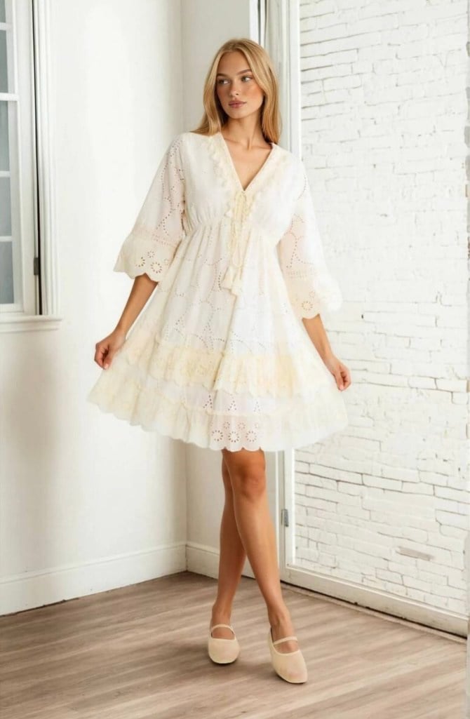 Boho Dreams Fisto İşlemeli Mini Elbise