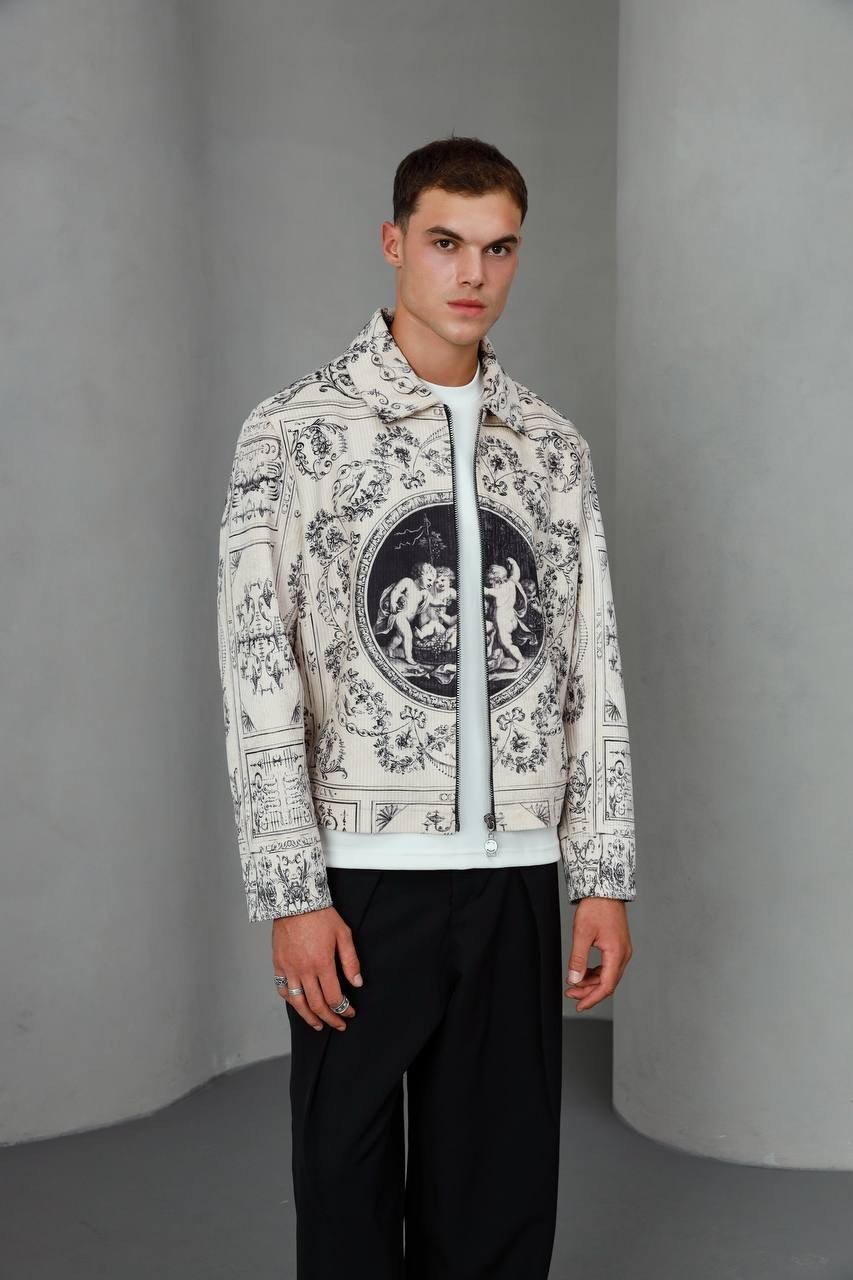 Baroque Art Printed Zip Ceket